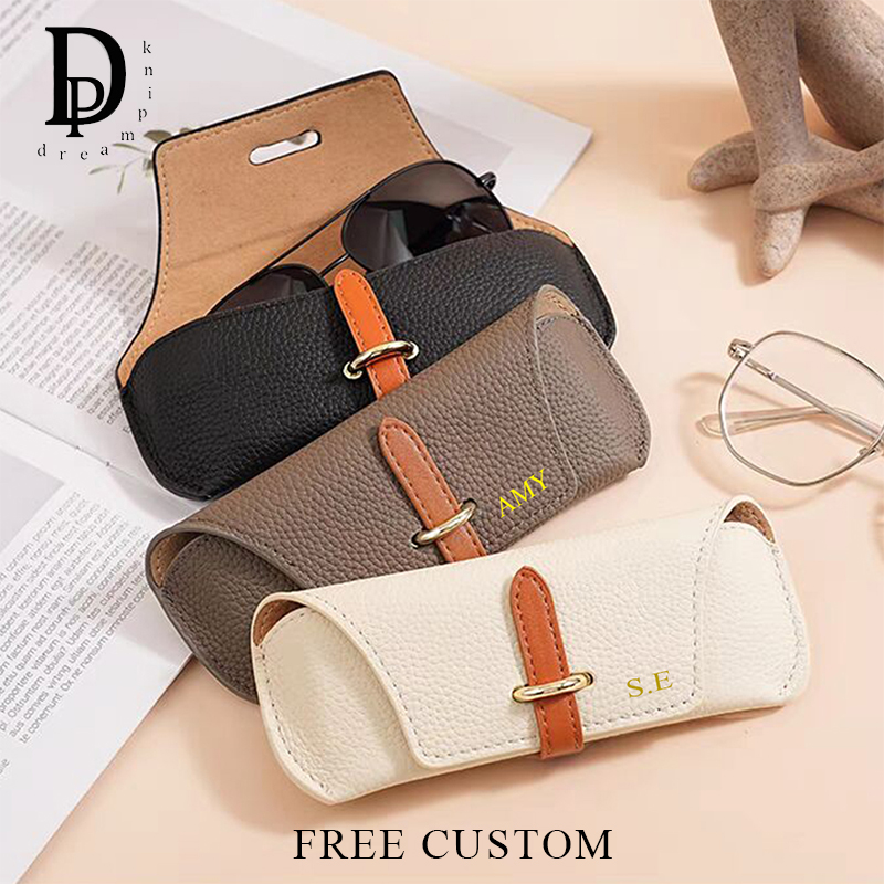 Luxury Skincare Women - Tas kacamata inisial kustom kulit mewah